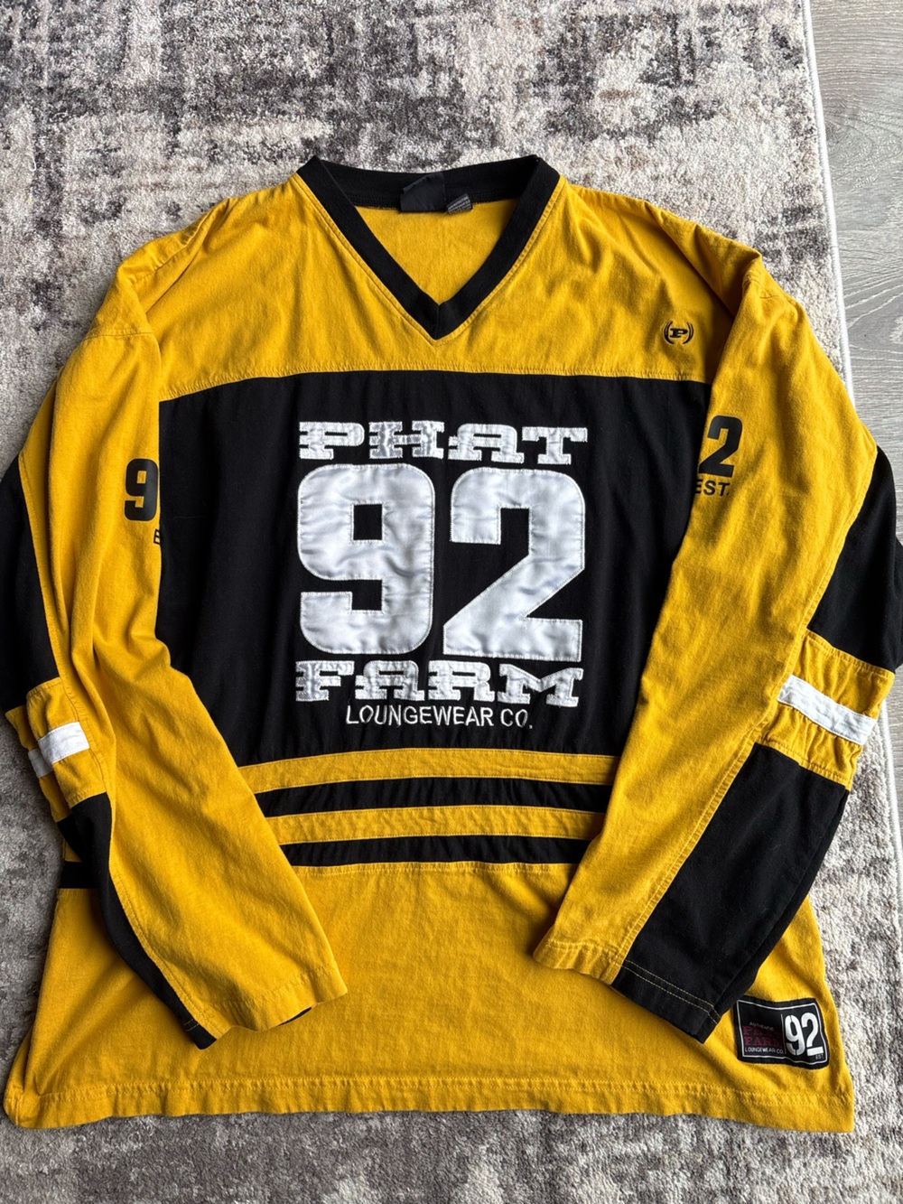 Phat Farm Yellow & Black V-Neck Team Pullover with White Appliqué